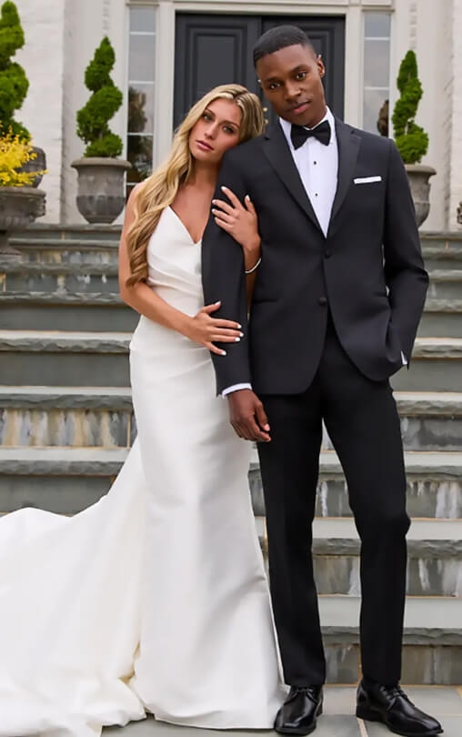 Photo of the model wearing a tuxedo